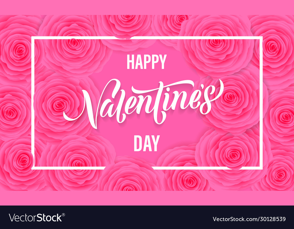 Happy valentine day floral greeting card pink vector image Happy valentine day floral greeting card pink