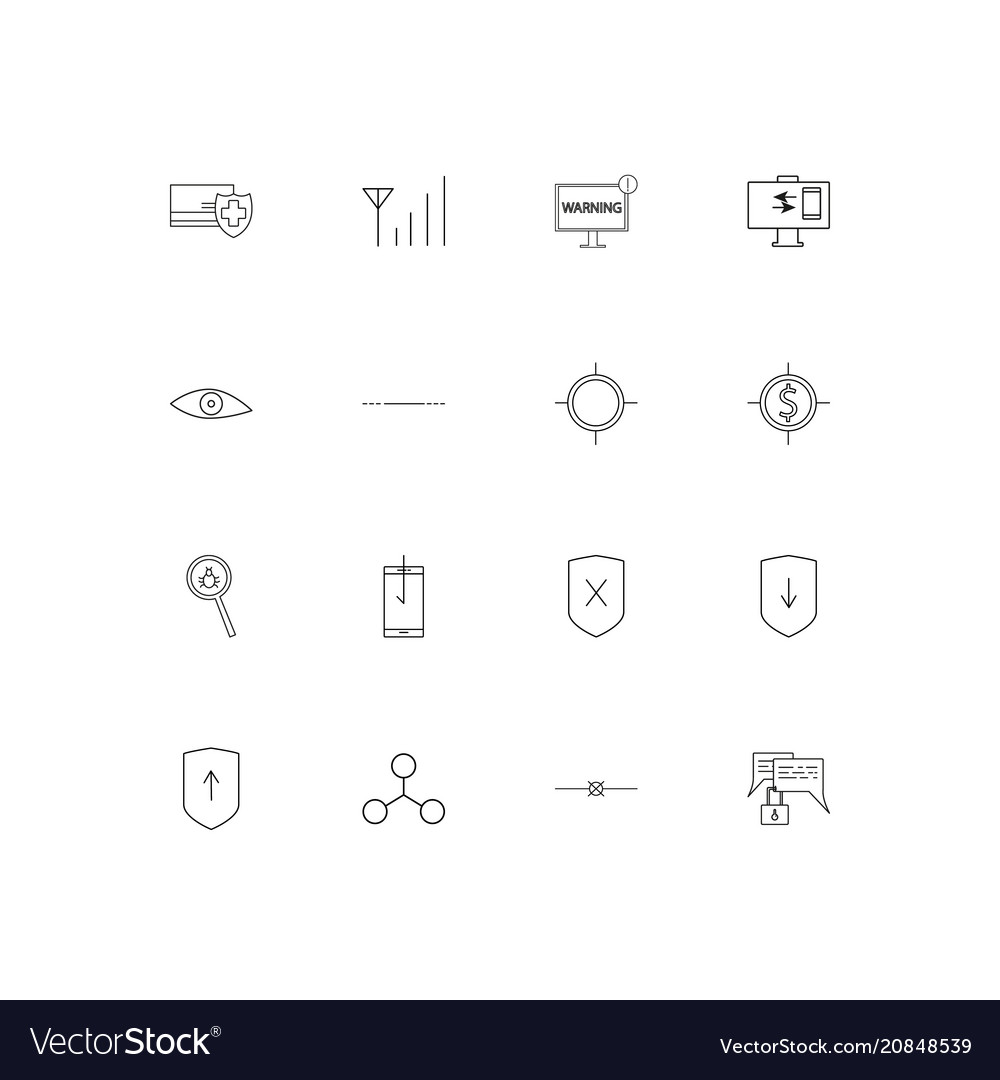 Internet security linear thin icons set outlined