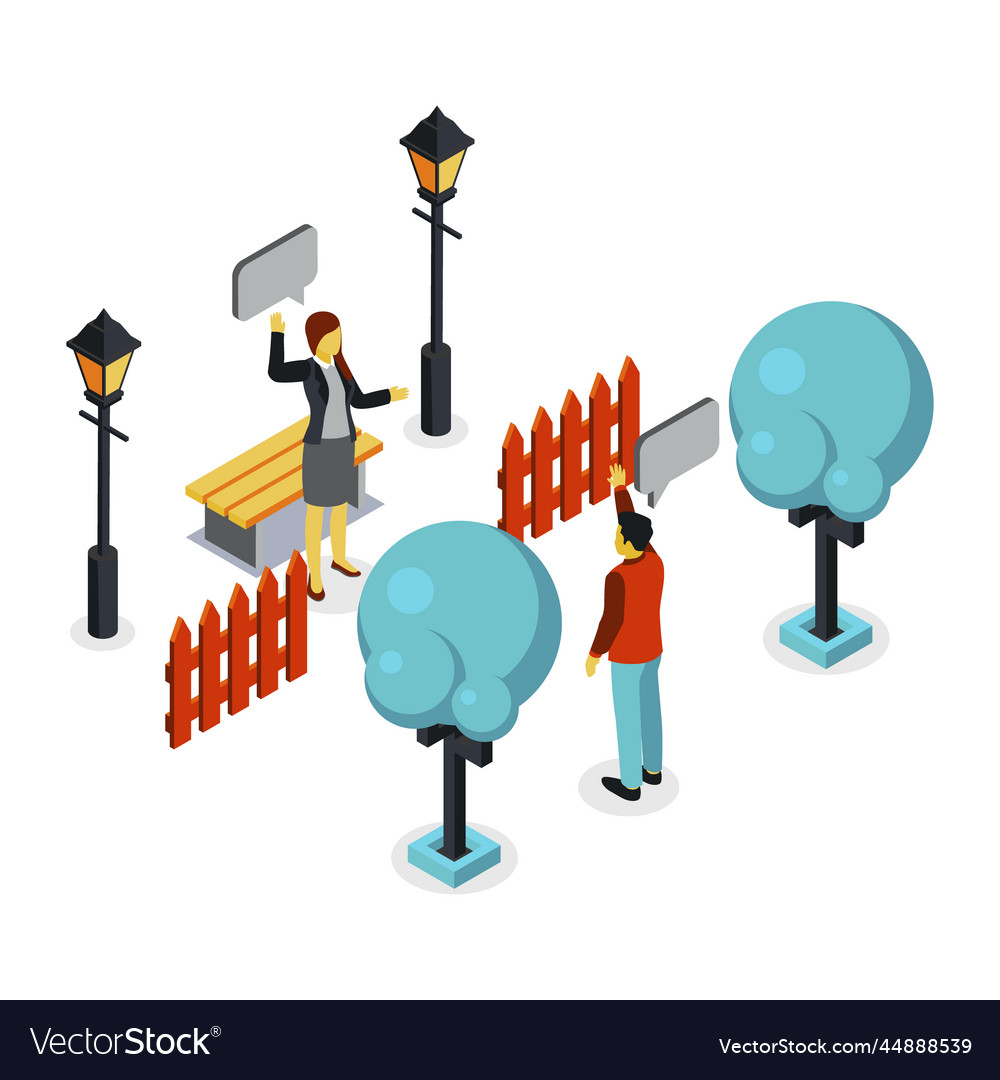 Isometric people waving