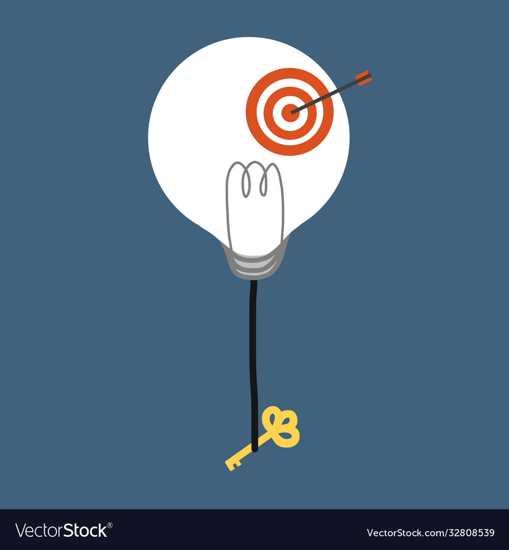 Lightbulb with key and arrow target