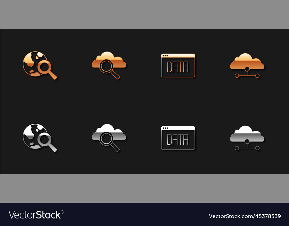 Set search globe cloud computing data analysis Vector Image Set search globe cloud computing data analysis