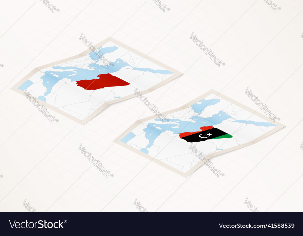 Two versions of a folded map libya vector image Two versions of a folded map libya