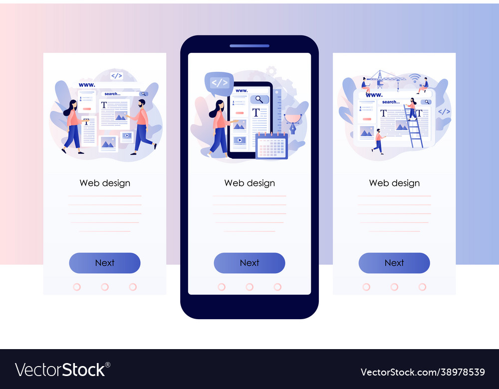 Web design concept tiny people building webpage vector image Web design concept tiny people building webpage