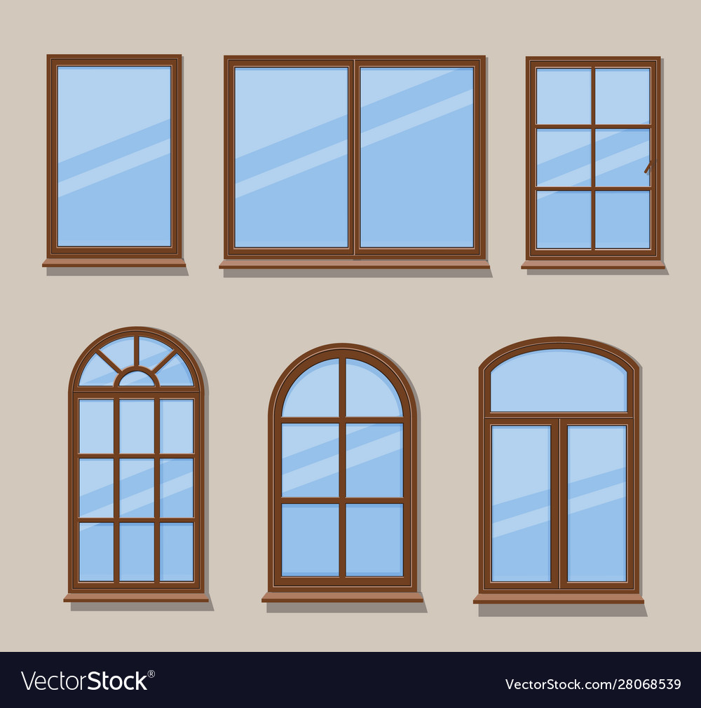 Wooden windows types icons set