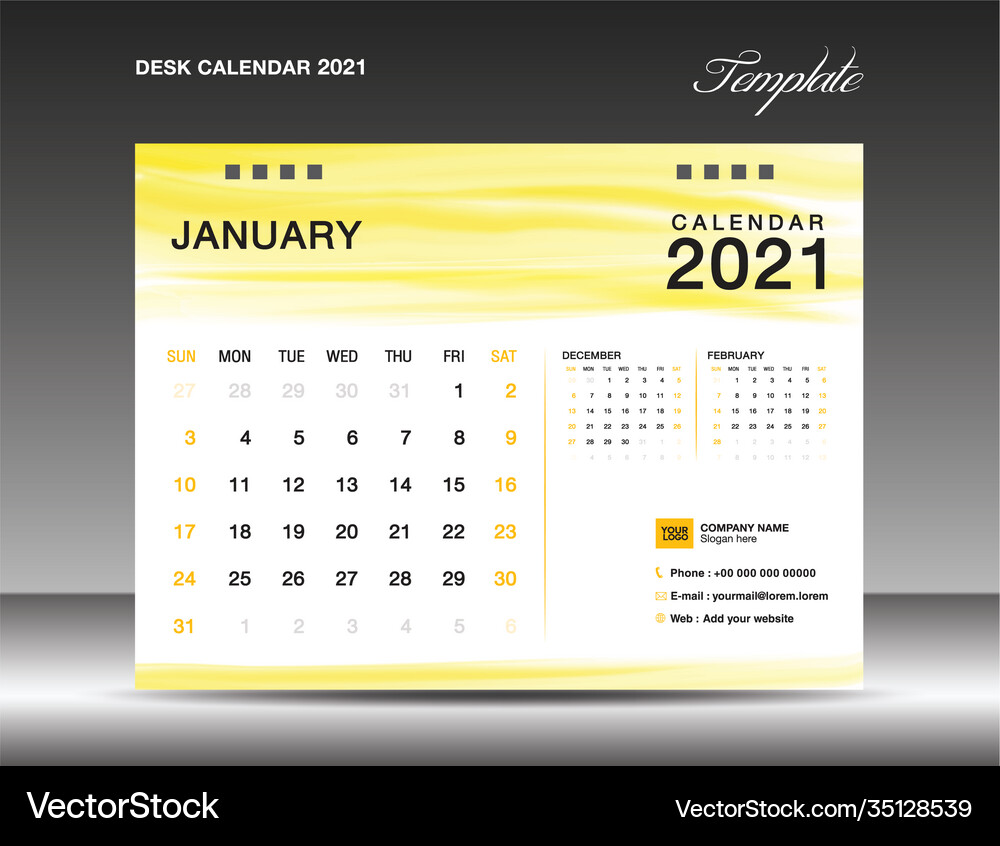 Yellow desk calender 2021 january template Vector Image