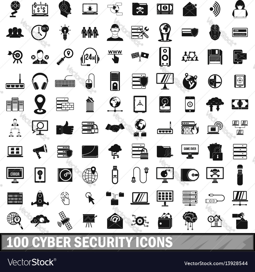 100 Cyber Security Icons Set Simple Style Vector Image