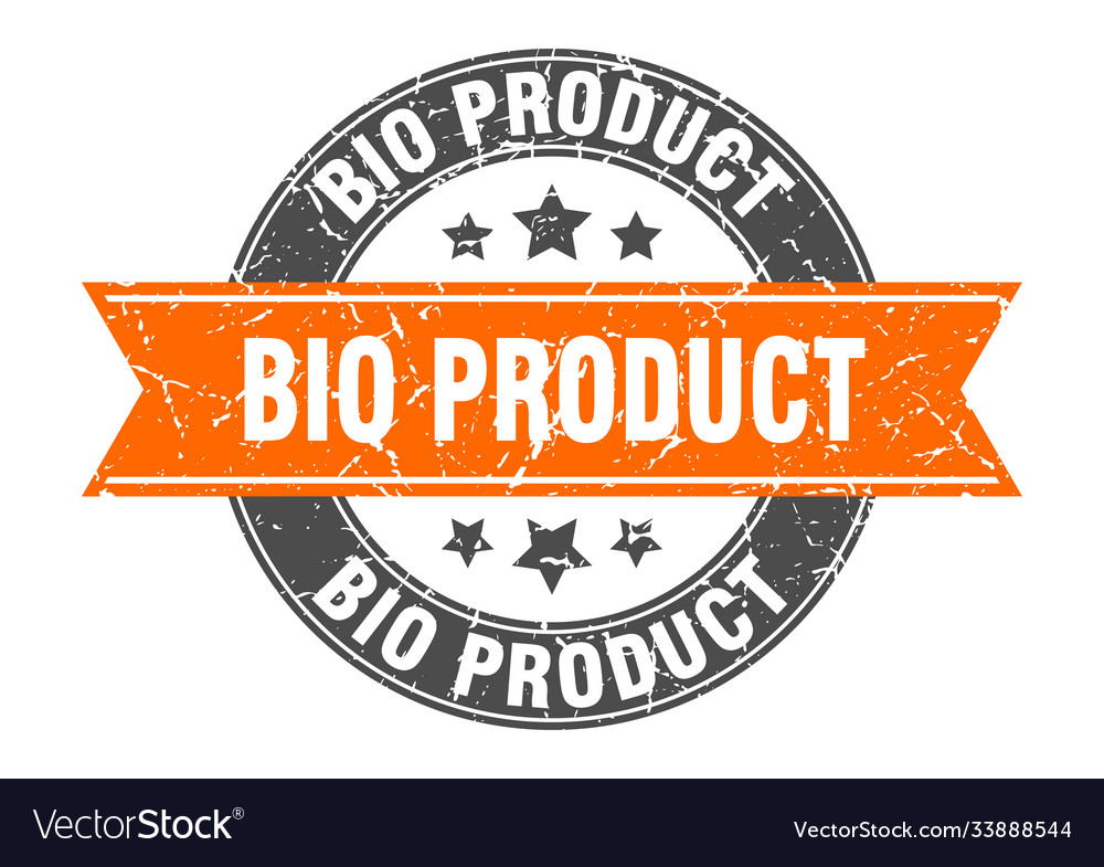 Bio product round stamp with ribbon label sign