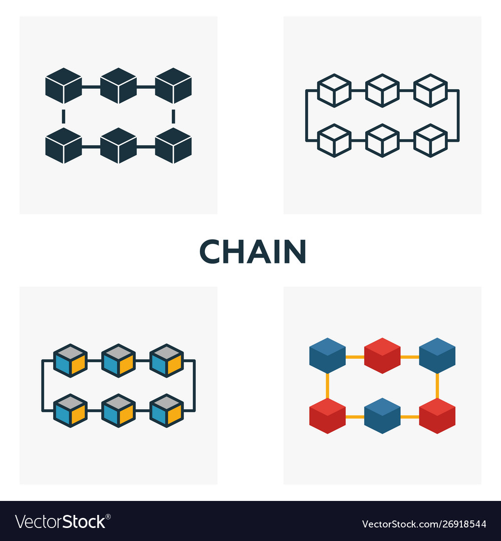 Chain icon set four elements in different styles vector image Chain icon set four elements in different styles