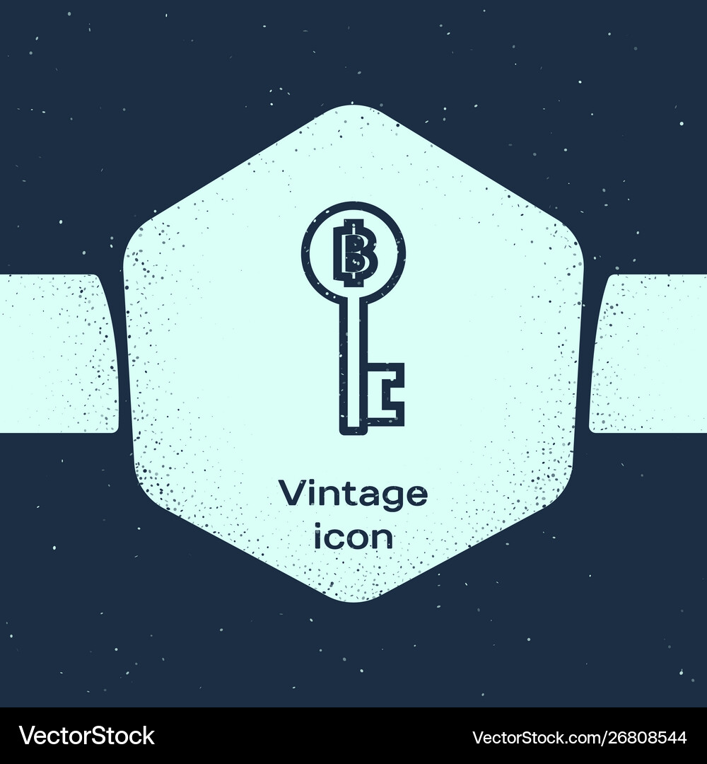 Grunge line cryptocurrency bitcoin key icon Vector Image