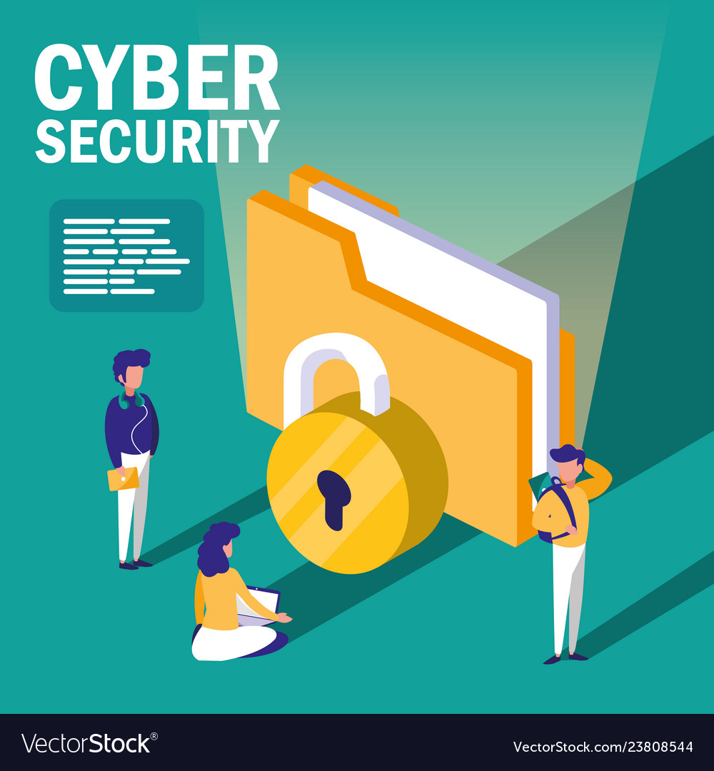 Mini people with folder document and cyber