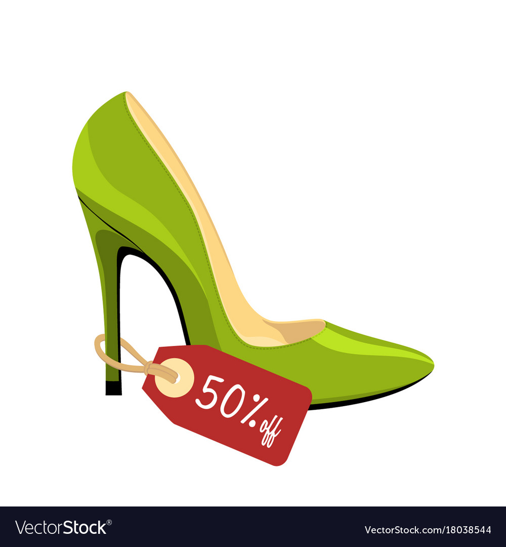 Stiletto shoe with price tag 50 off isolated on Vector Image