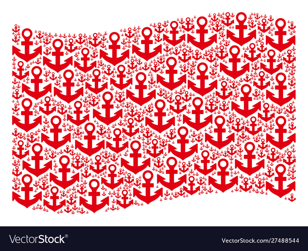Waving red flag pattern anchor icons vector image Waving red flag pattern anchor icons