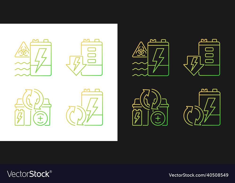 Battery reuse gradient icons set for dark vector image Battery reuse gradient icons set for dark