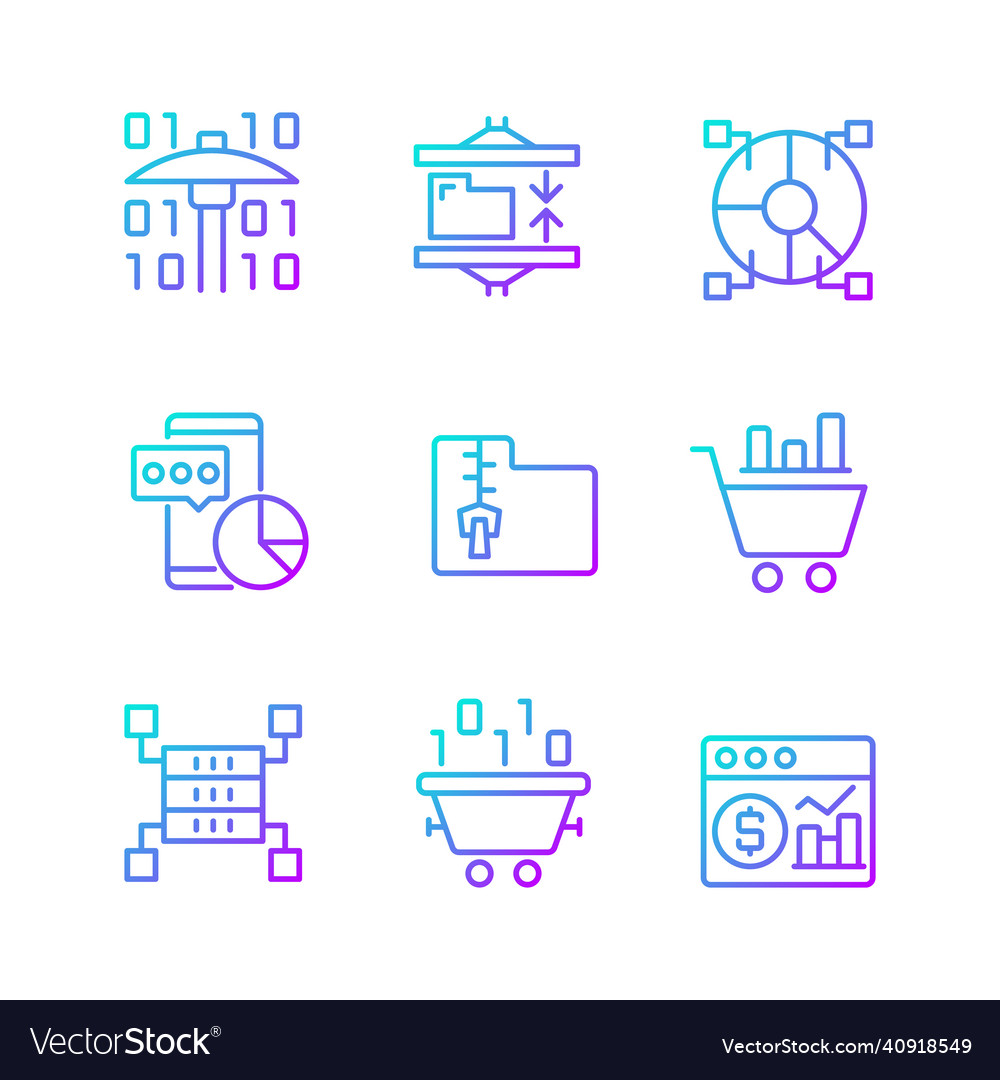 Data mining processes gradient linear icons set