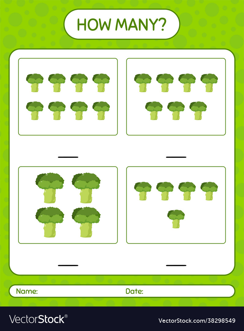How many counting game with broccoli worksheet vector image How many counting game with broccoli worksheet