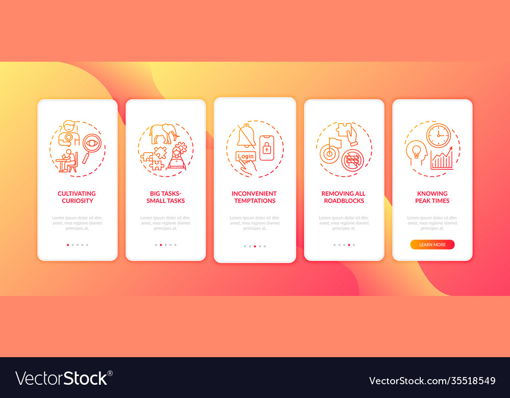 Overcoming procrastination onboarding mobile app vector image Overcoming procrastination onboarding mobile app