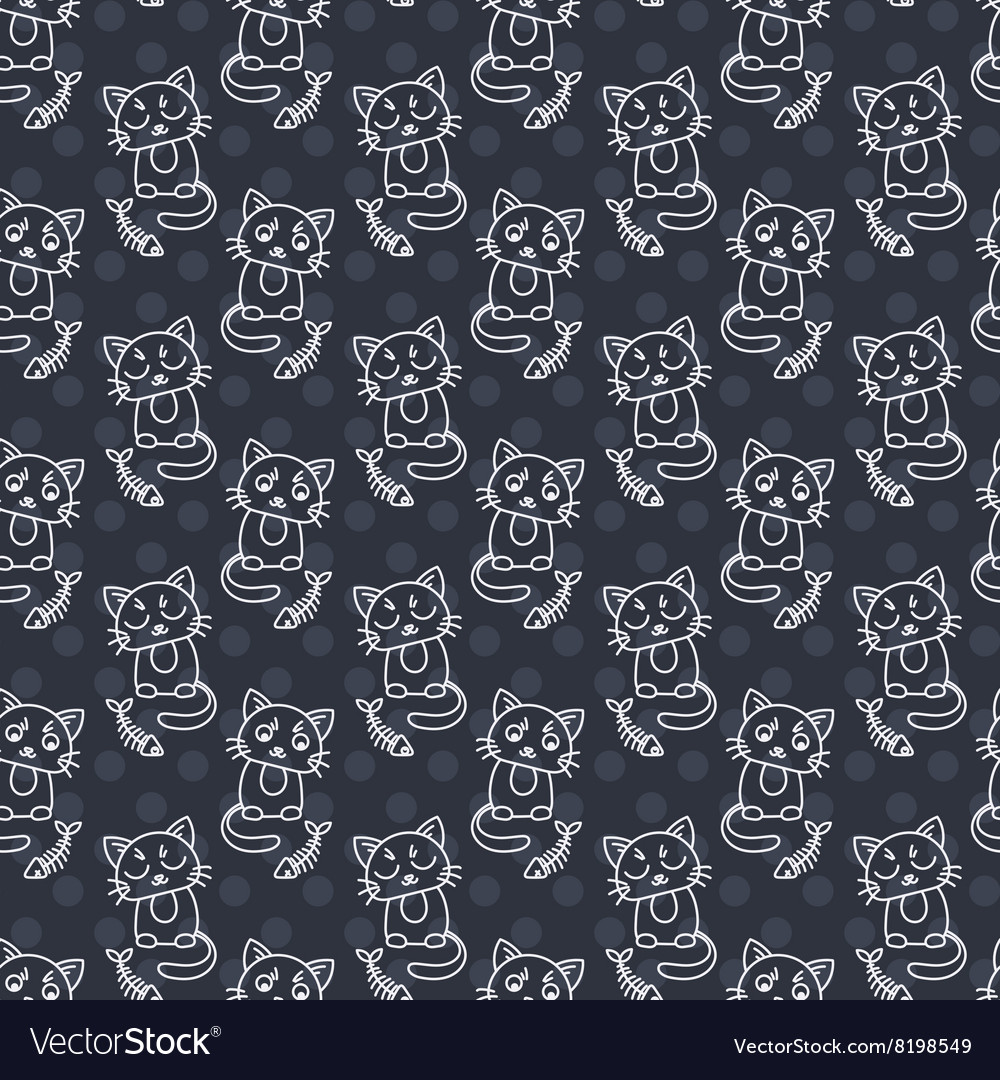 Seamless pattern of cute cat characters fishbone