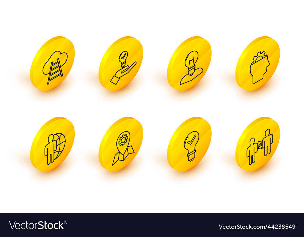 Set line project team base light bulb and check vector image Set line project team base light bulb and check