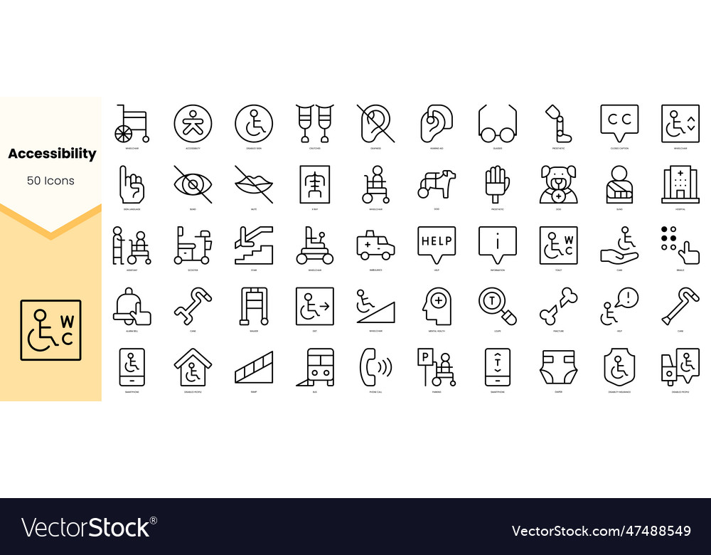 Set of accessibility icons simple line art style vector image Set of accessibility icons simple line art style