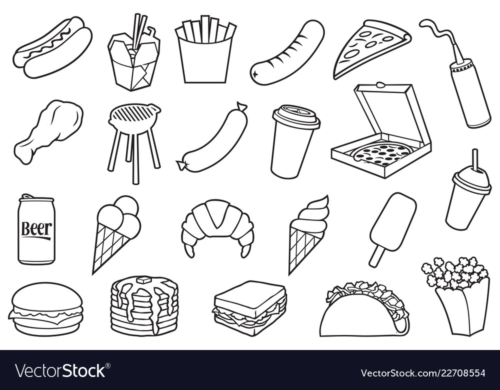 Fast food thin icons set Royalty Free Vector Image