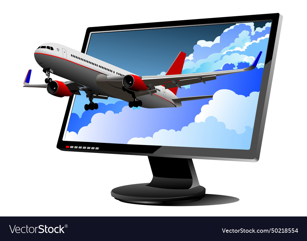 Flat computer monitor with passenger plane