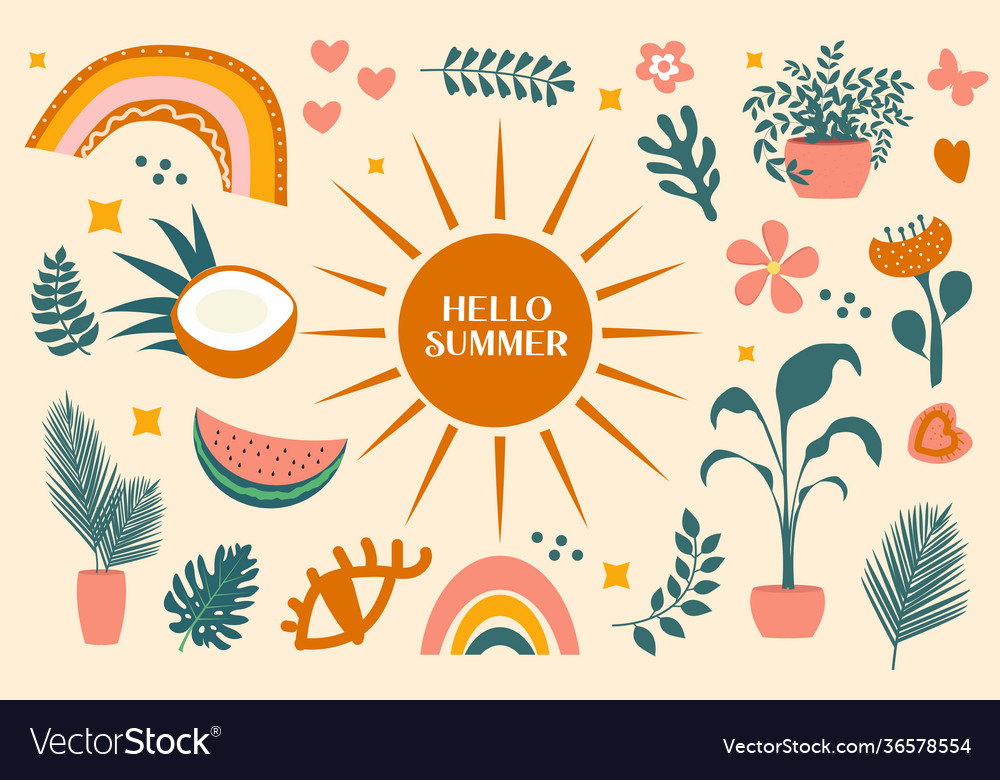 Hello summer boho abstract set objects