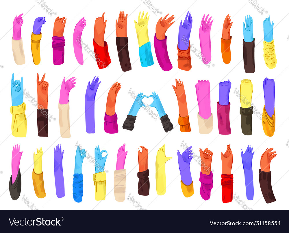 Human bright colored hands with collection of Vector Image