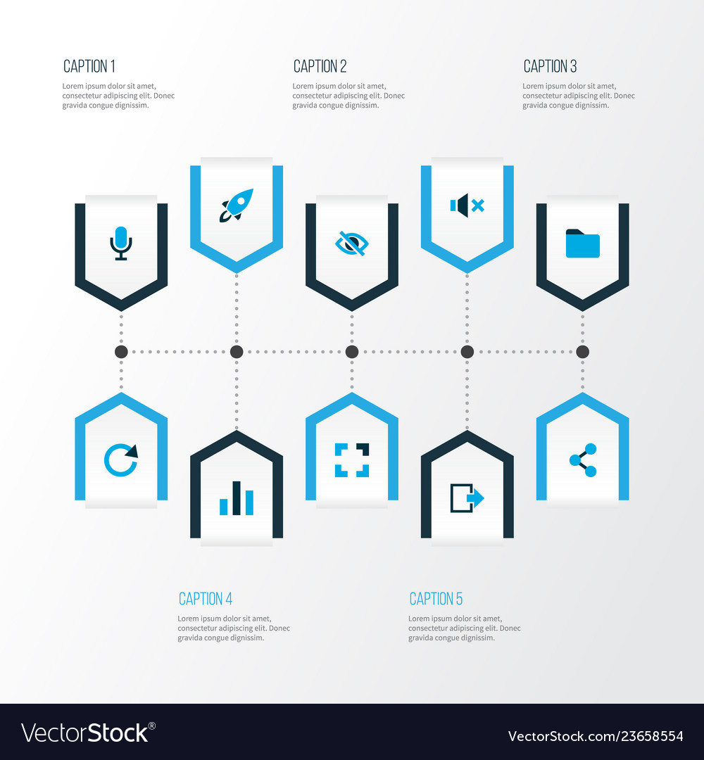 Interface icons colored set with launch chart vector image Interface icons colored set with launch chart