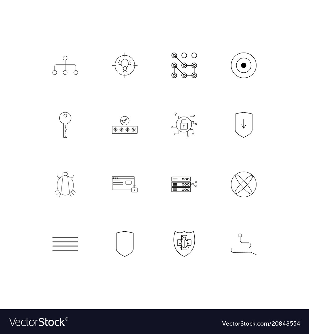 Internet security linear thin icons set outlined