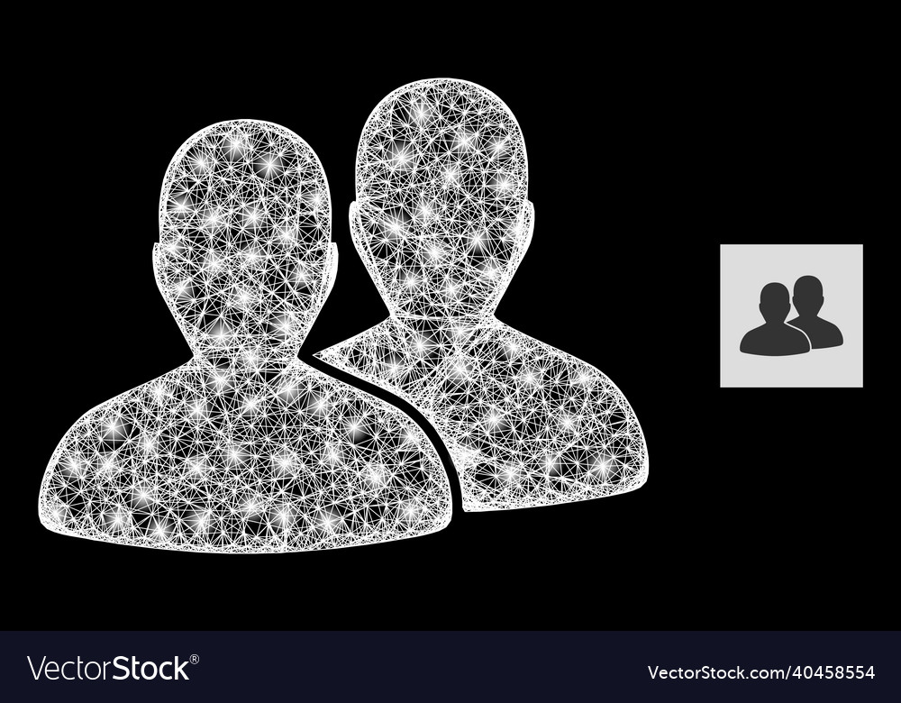 Magic linear mesh users icon with glare spots vector image Magic linear mesh users icon with glare spots