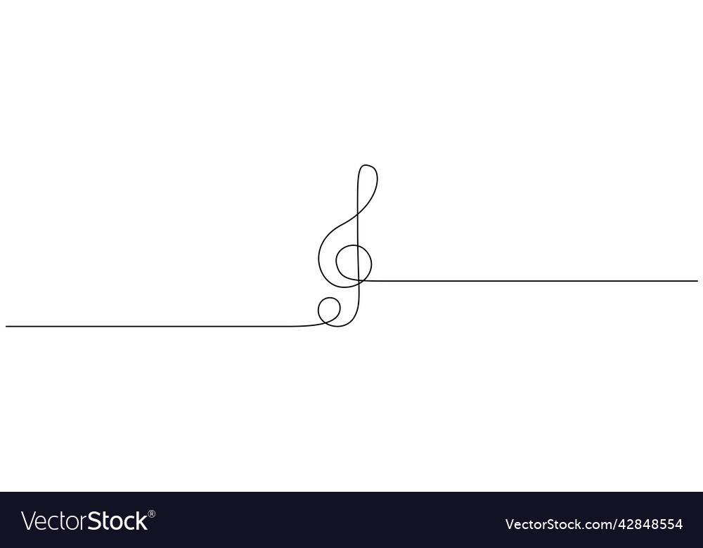 One continuous line drawing of treble clef