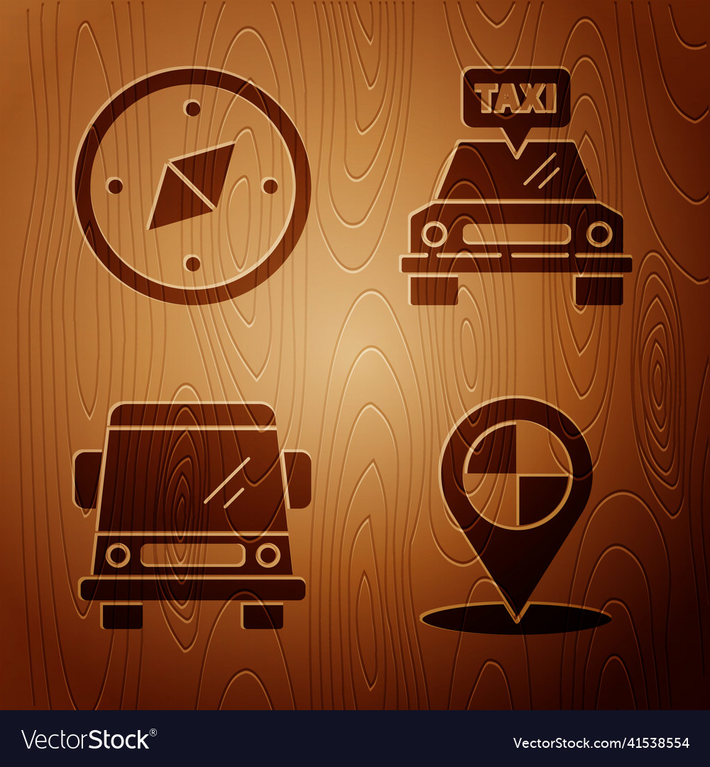 Set map pointer with taxi compass car vector image Set map pointer with taxi compass car