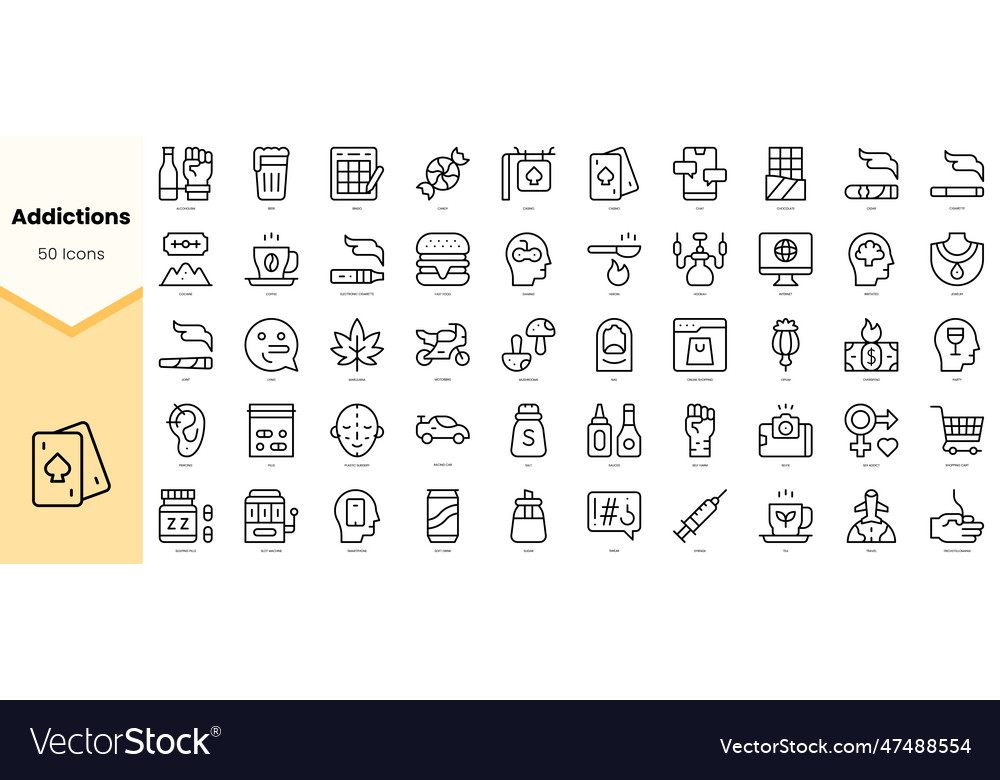 Set of addictions icons simple line art style
