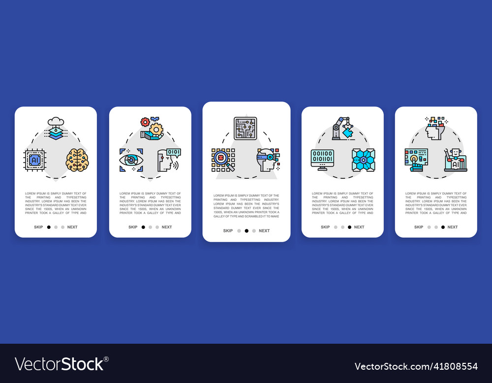 Set of artificial intelligence mobile app screens vector image Set of artificial intelligence mobile app screens