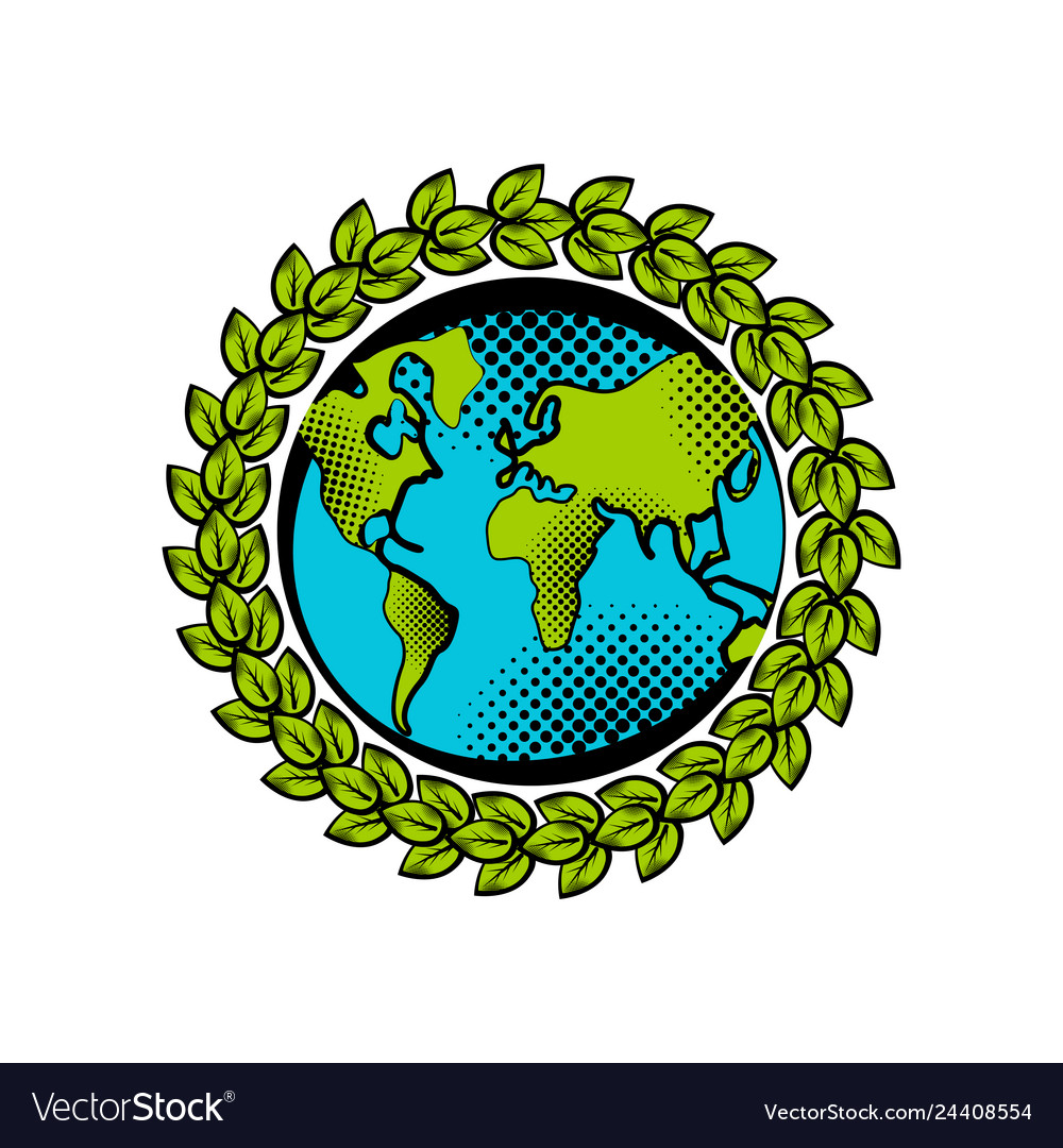 Sketch of planet earth with leaves