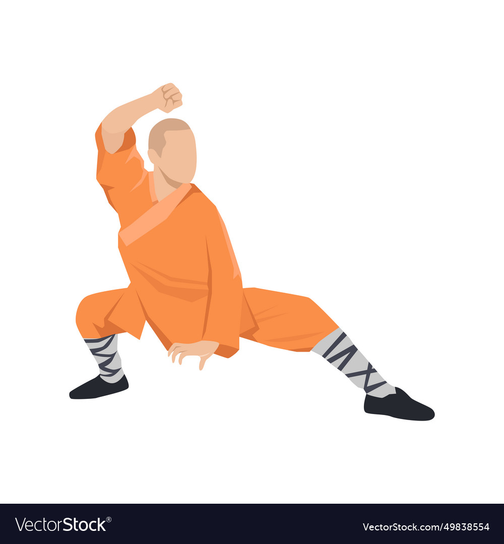 Young man doing kung fu fighting exercise Vector Image