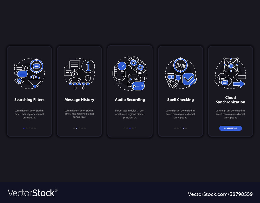 Best messaging feature dark onboarding mobile app vector image Best messaging feature dark onboarding mobile app
