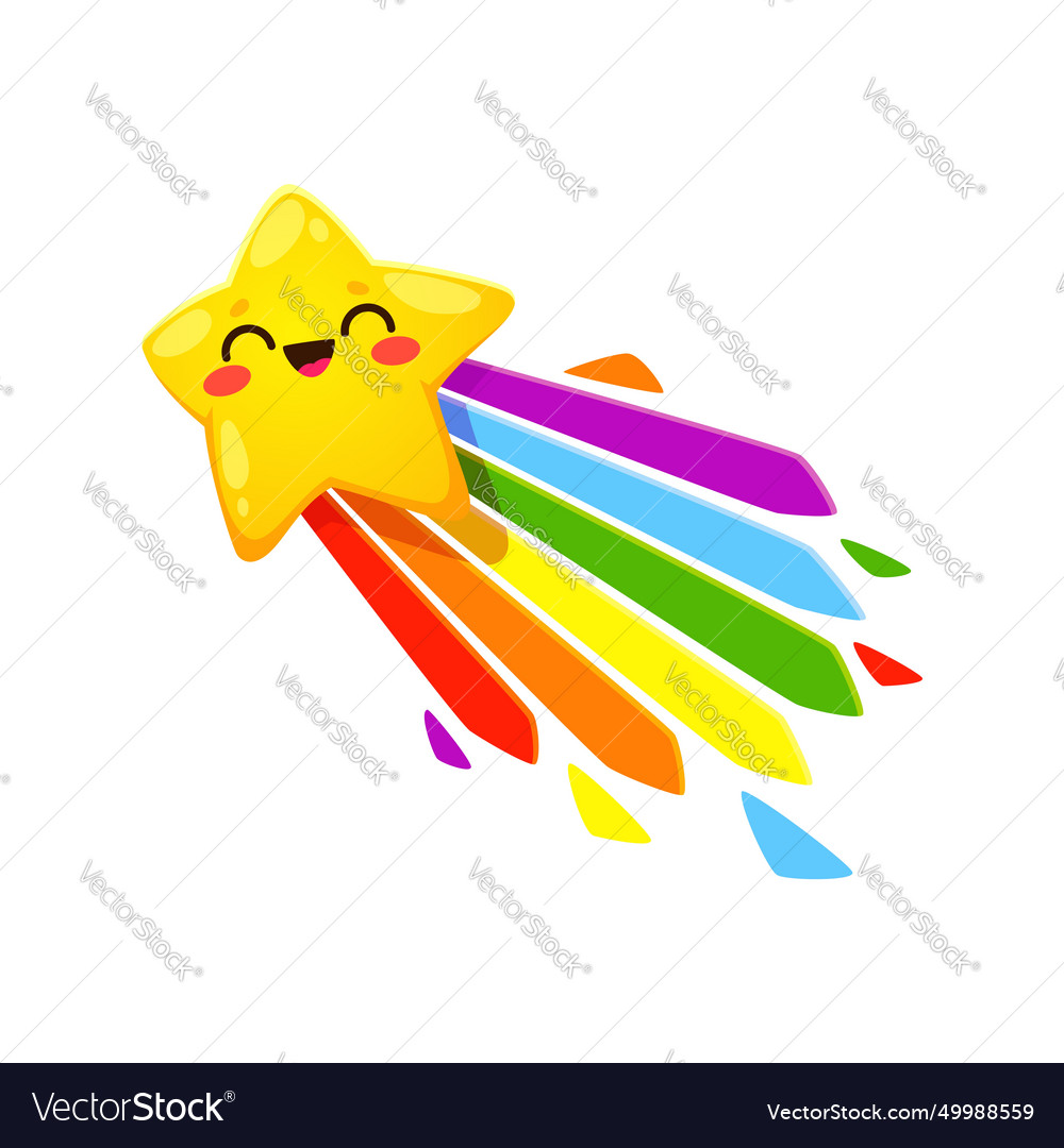 Cartoon cute star kawaii character fly on rainbow Vector Image