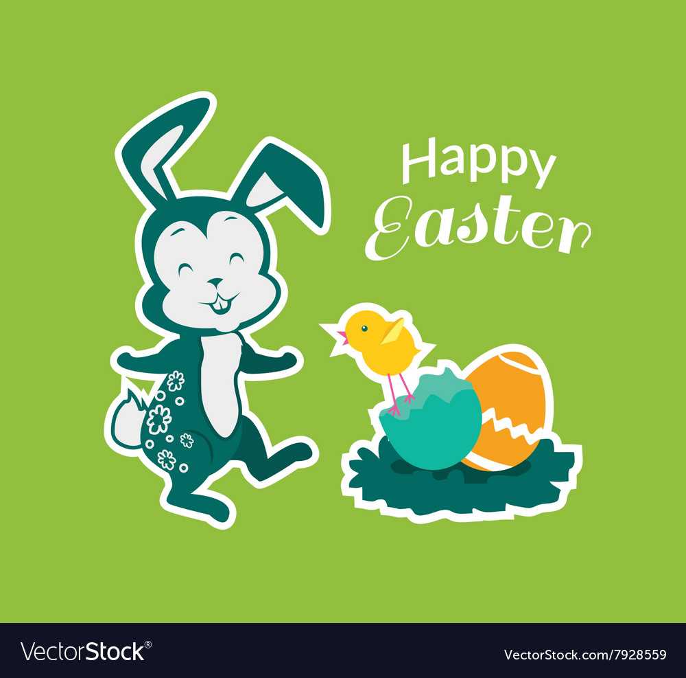 Easter rabbit icon egg design flat