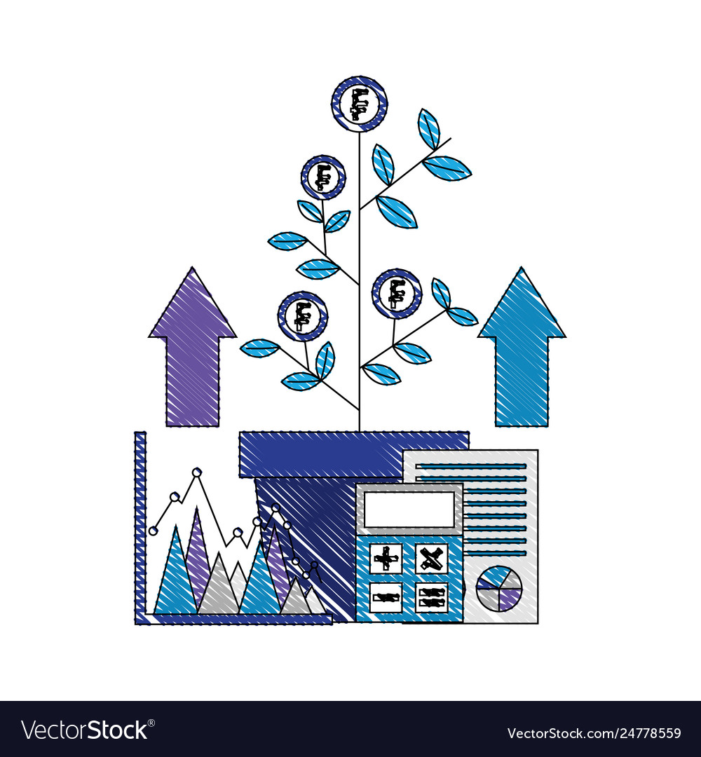 Plant with crypto coins business icons