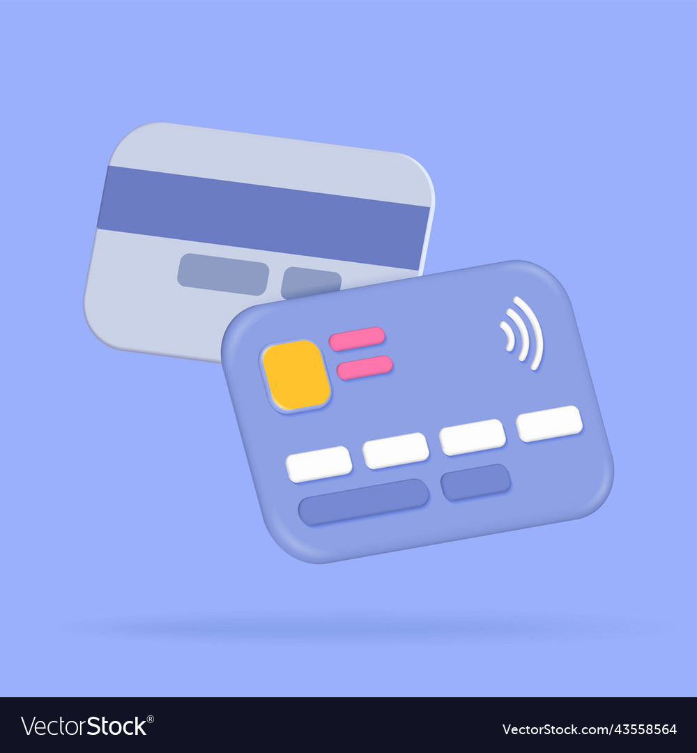 3d bank card - front and back view render credit Vector Image