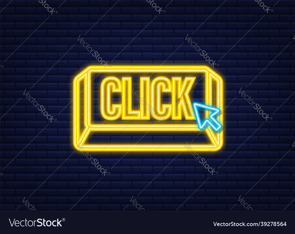 Klicken Sie auf Knopf mit Zeiger auf Neon-Symbol vector image Klicken Sie auf Knopf mit Zeiger auf Neon-Symbol