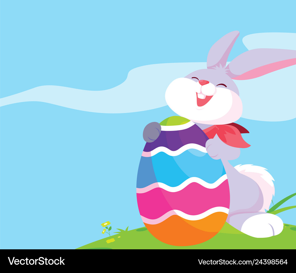 Cute rabbit easter with egg painted in camp Vector Image