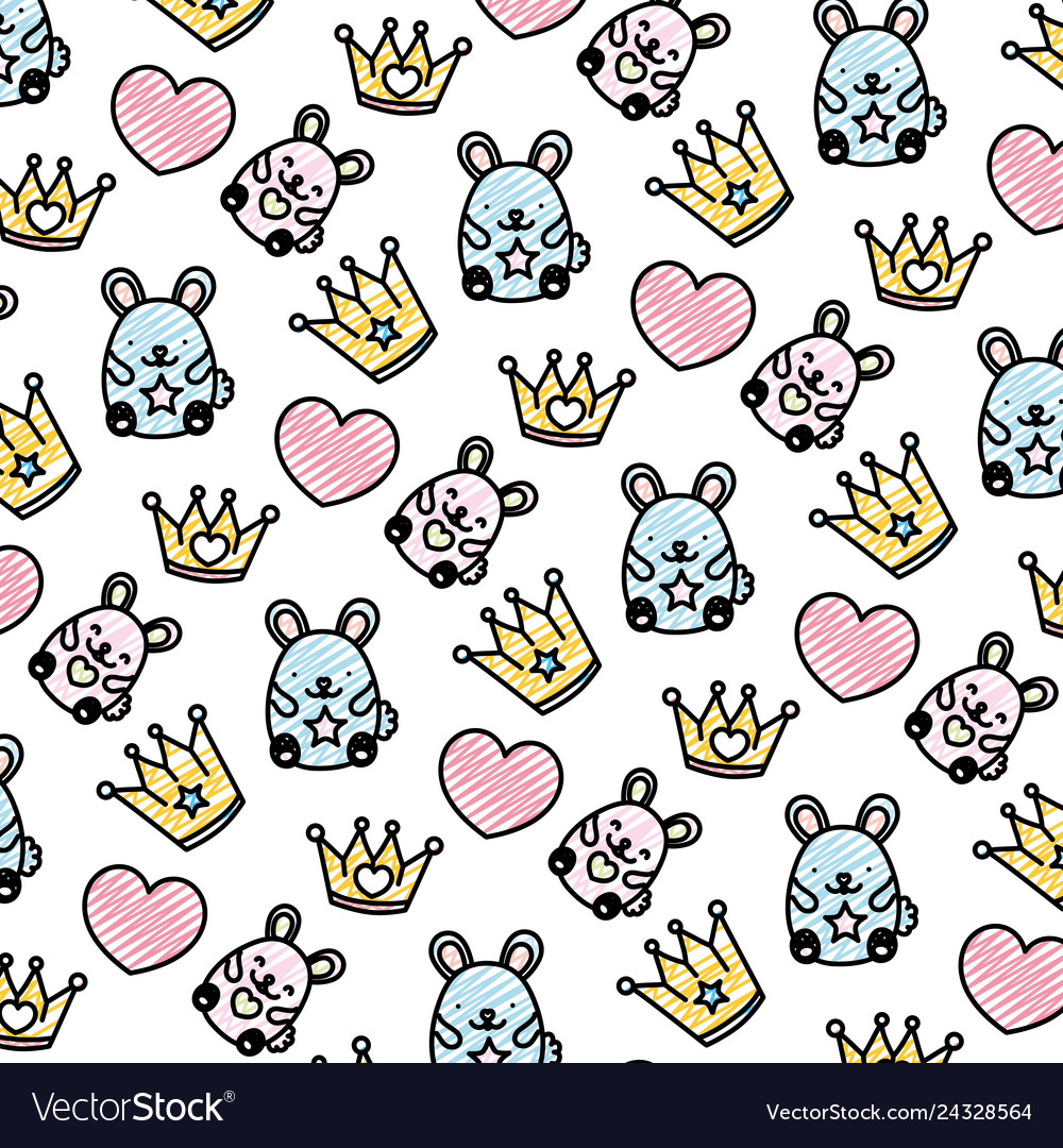 Doodle metal crown with heart and mice background