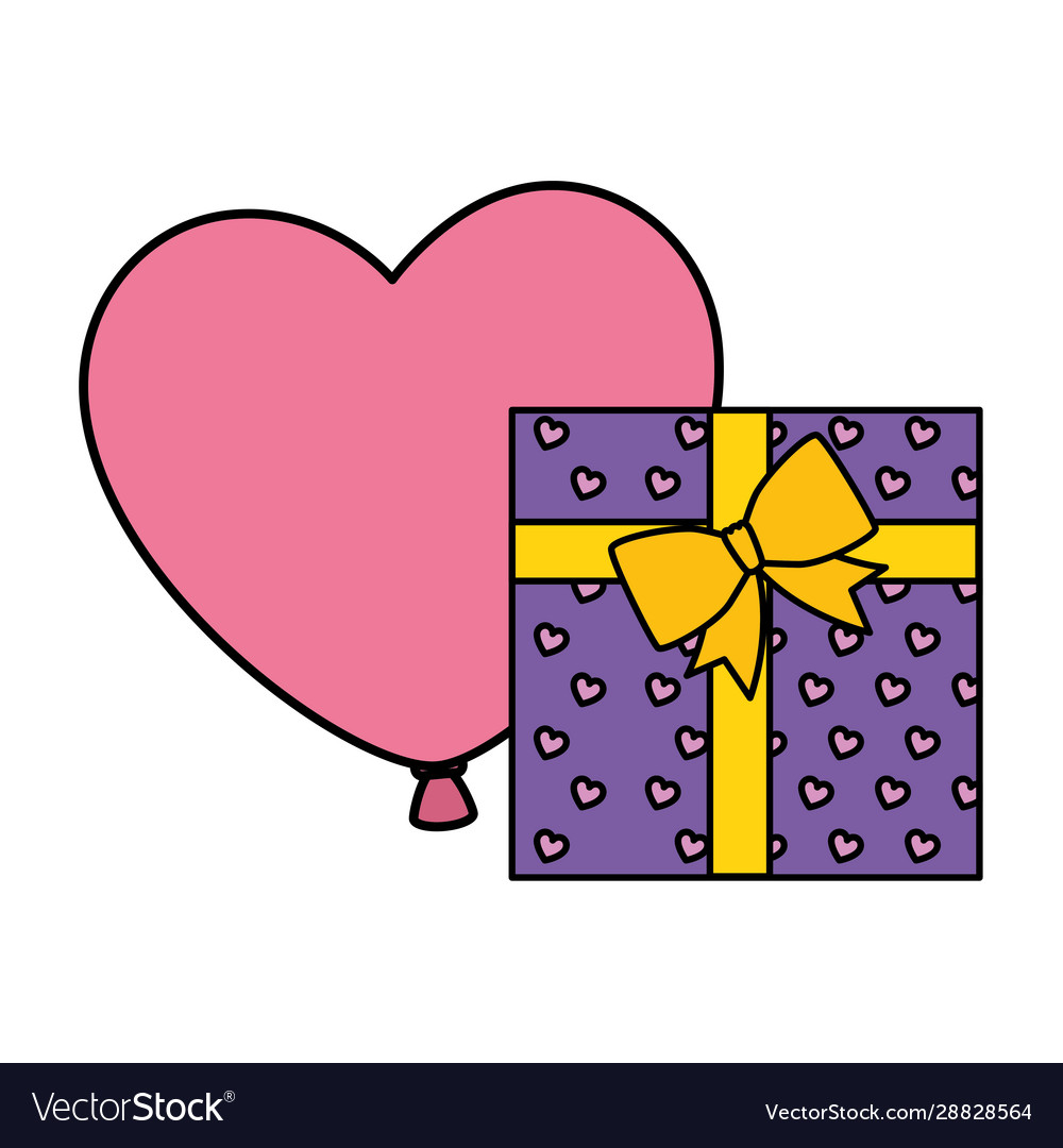 Gift box with balloon helium in shape heart