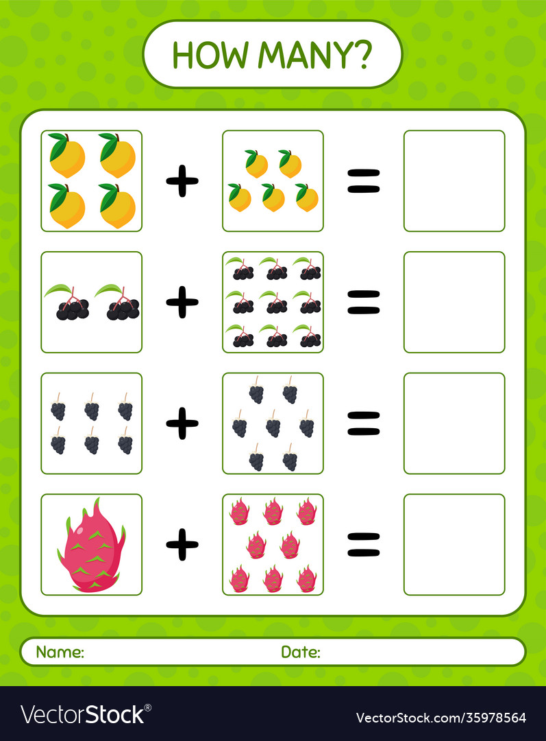 How many counting game with fruit worksheet