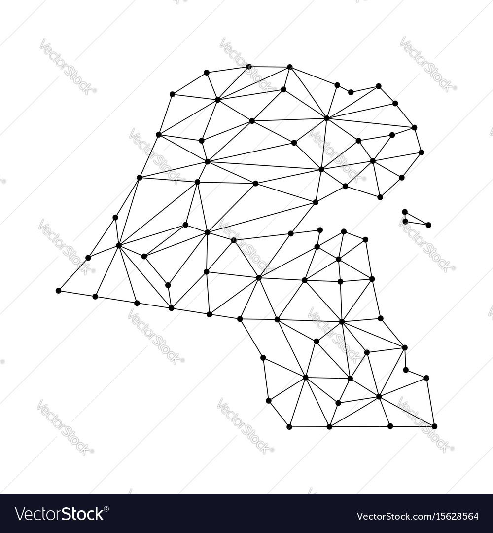 Kuwait map of polygonal mosaic lines network rays