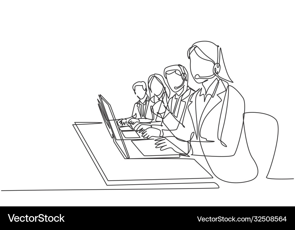 One continuous line drawing group male Royalty Free Vector