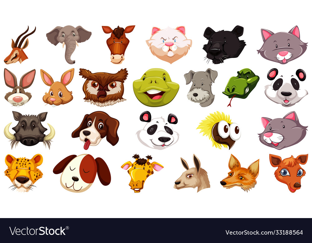 Set different cute cartoon animals head huge