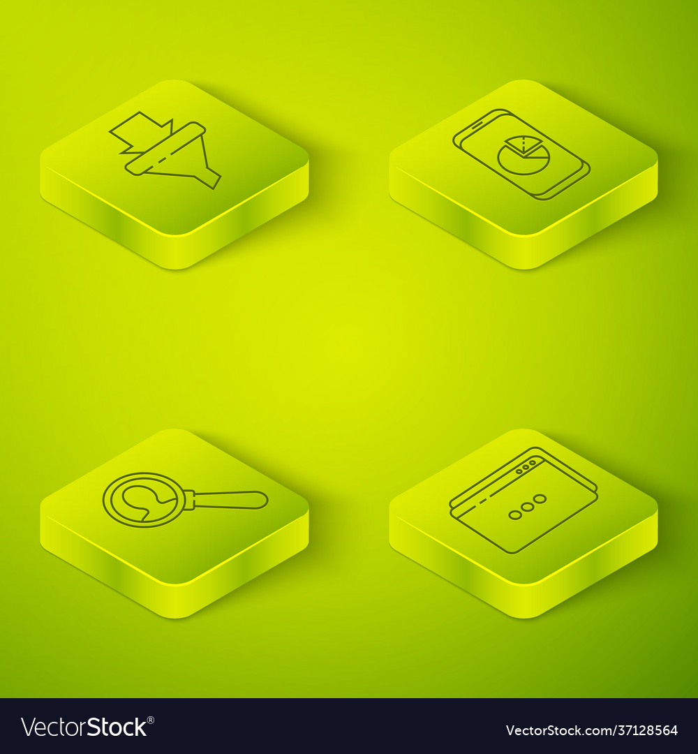 Set isometric mobile phone with graph chart